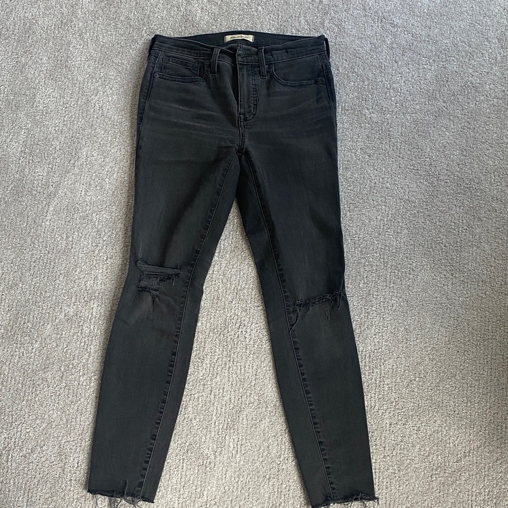 Charcoal Black Skinny Ripped Jeans